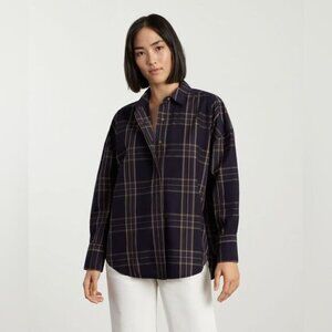 Everlane The Oversized Poplin Shirt Plaid Bottom Down Red and Green Lines modest